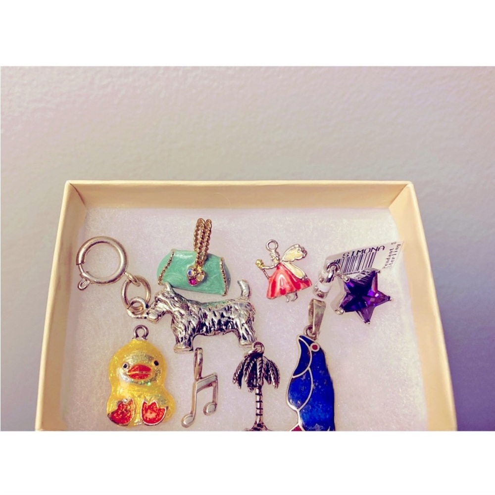 Sterling Silver Charms for a Charm Bracelet or Necklace👛🐥🐕🎵🌴🧚‍♀️🐧⭐️💜